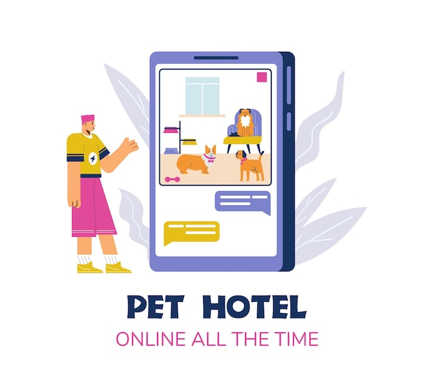 Pet hotel online customers services banner template flat vector illustration