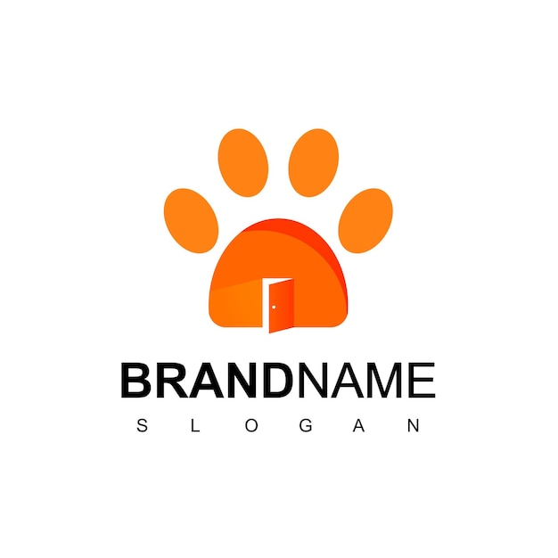 Pet House Logo Design Template With Paw Symbol