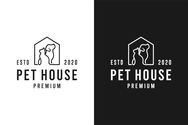 Pet house logo template with single line art design