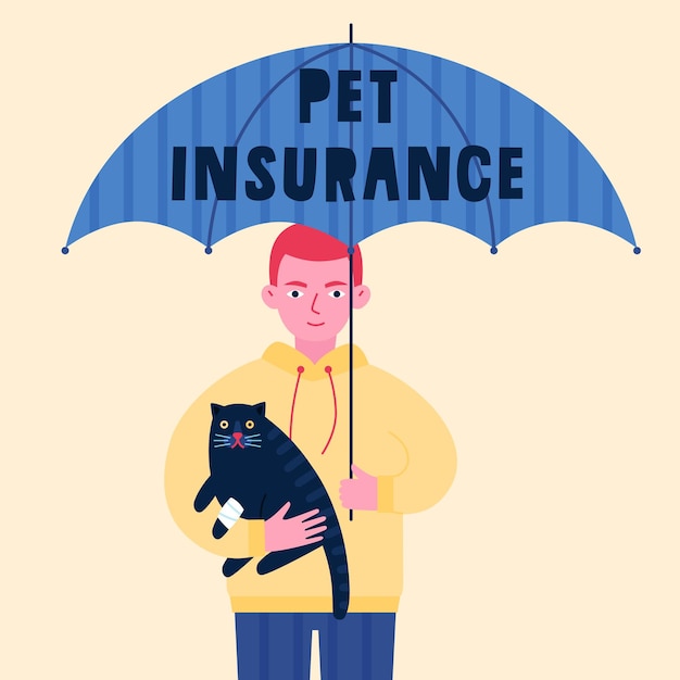 Pet insurance concept Black cat with a bandaged paw in the arms of a man under an umbrella