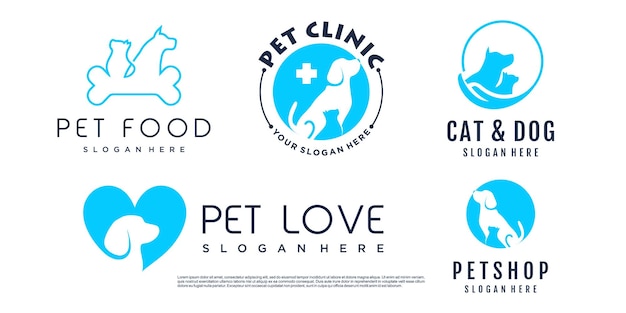 Pet logo design with creative unique element logo collection Premium Vector