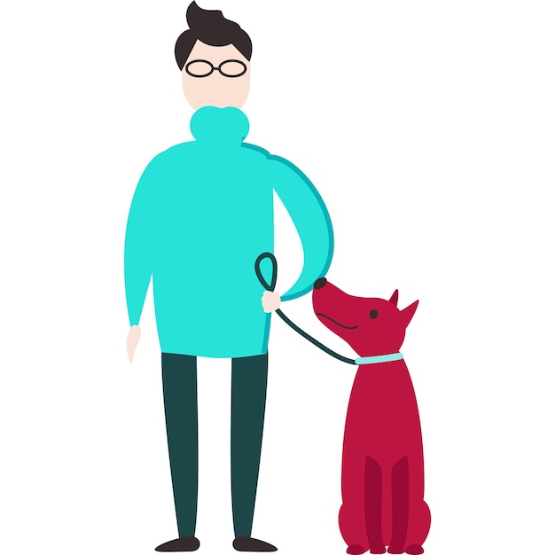 Pet owner standing with dog vector icon isolated