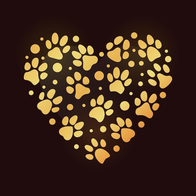 Pet Paw Print colored Heart I love my Cat concept heart shaped vector illustration