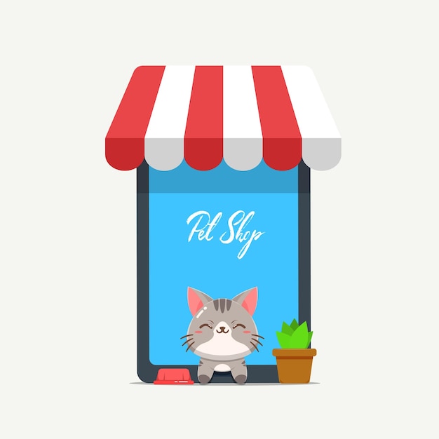 Pet shop app concept design Online pet shop screen mobile vector illustration