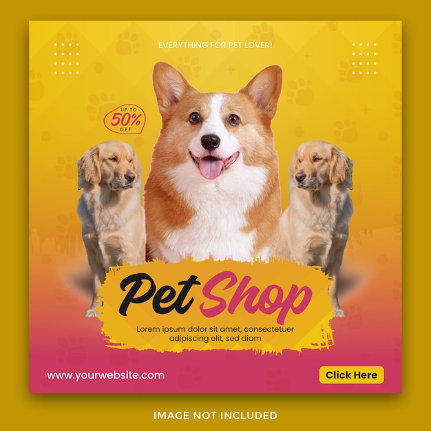 Pet shop banner for social media post and story template