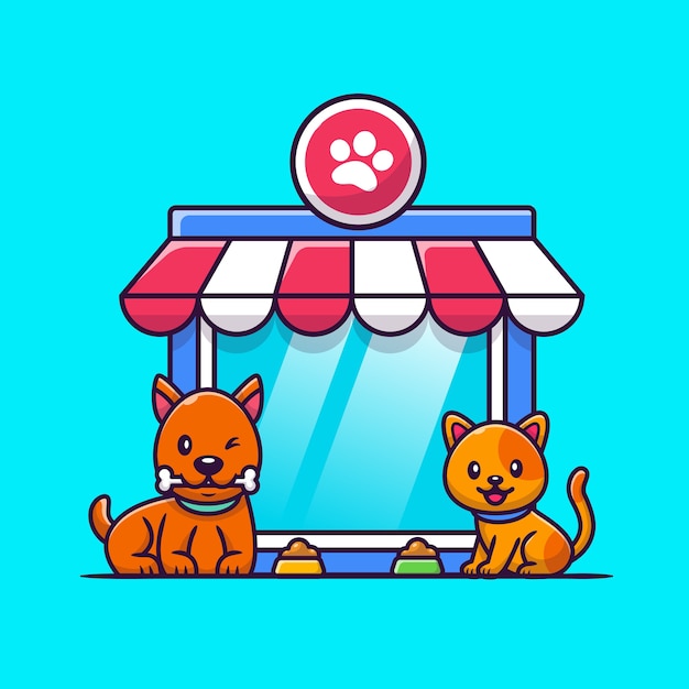 Pet Shop Dog and Cat   Icon Illustration. Animal Icon Concept   .   