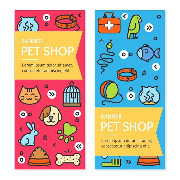 Pet Shop Flyer Banner Placard Set Vector