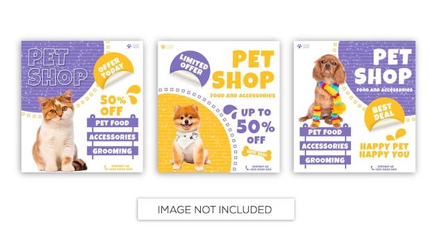 Pet shop food accessories social media post templates