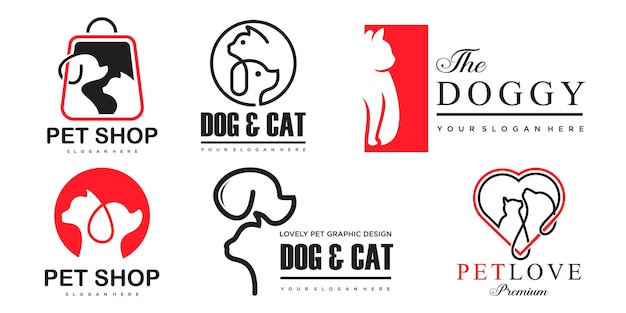 Pet shop logo design with using dog and cat icon set vector template