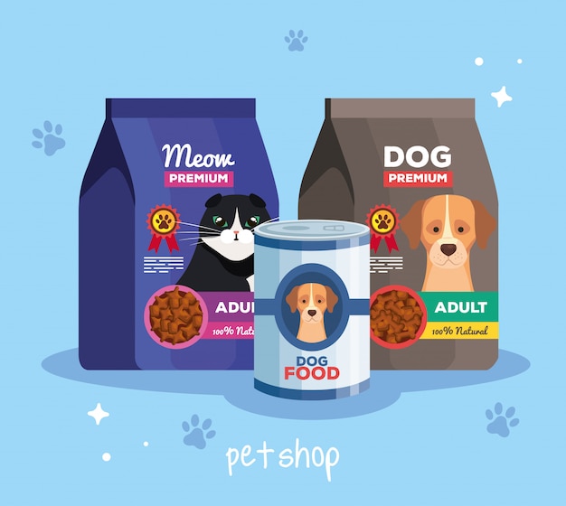 Pet shop veterinary with food animals