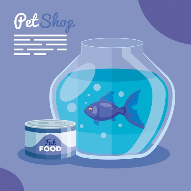 Vector pet shop with fishbowl and food fish vector illustration design