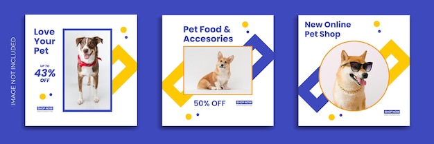 pet social media post or pet shop Instagram banner Facebook banner template vector set