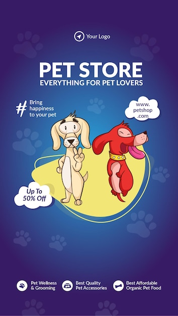 Pet store everything for pet lovers portrait template design