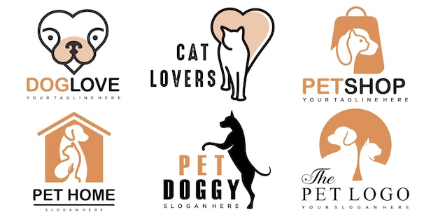 Pet style icon set logo design set for pet shop hotel veterinarian