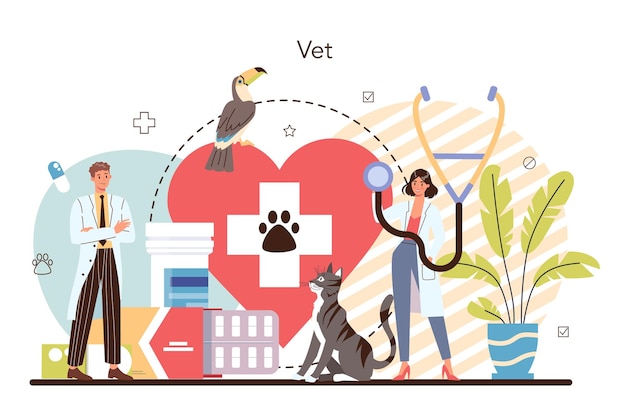 Vector pet veterinarian concept