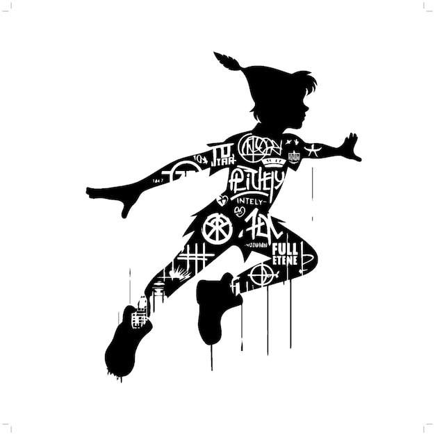 peterpan silhouette people in graffiti tag hip hop street art typography illustration