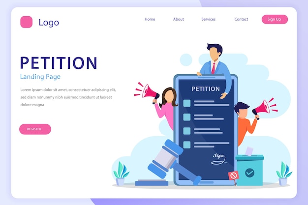 Petition form concept People signing and spreading petition or complaint flat vector