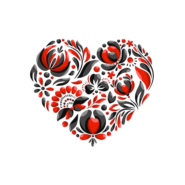 Petrikiv painting, illustration of a heart with a floral ornament