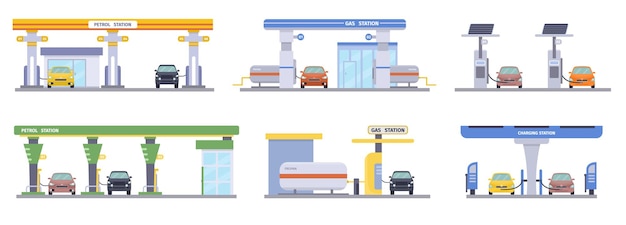 Petrol Gas Carging station set  Set of elements for construction of urban Vector flat illustration