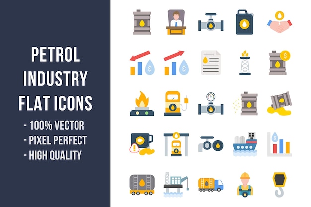 Petrol Industry Flat Multicolor Icons