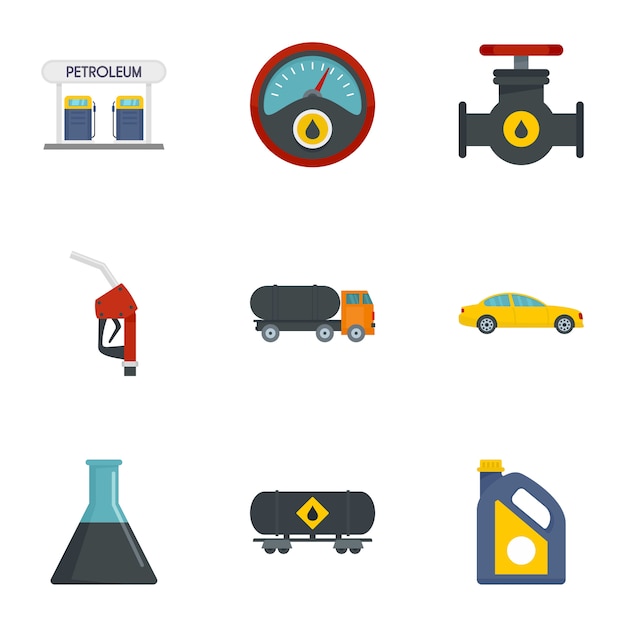 Petrol transport icon set, flat style