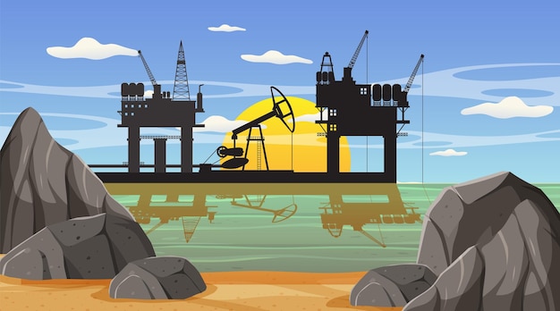 Petroleum industry concept with offshore oil platform