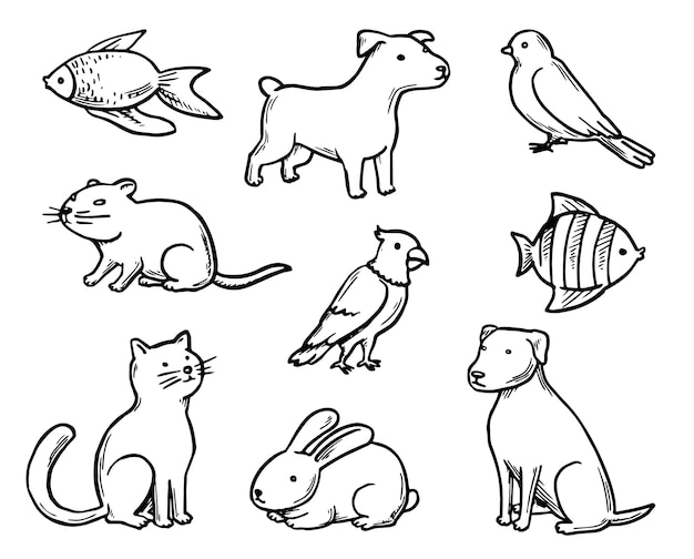 Pets Doodle Set Vector illustration