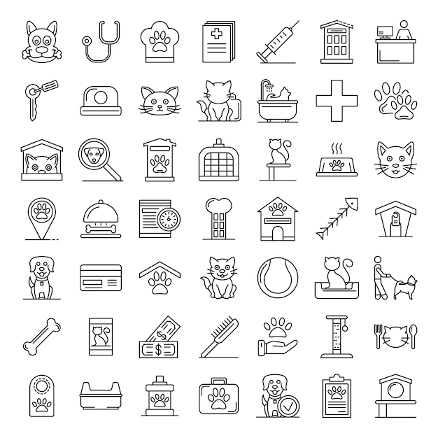 Pets hotel icons set, outline style