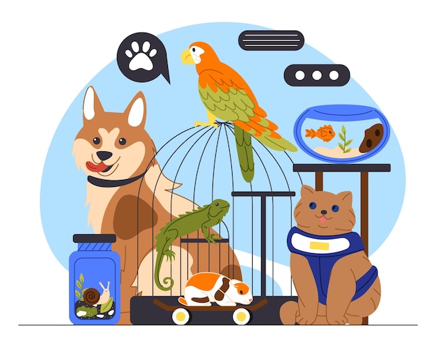 Pets near cages vector concept