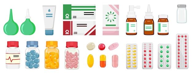 Pharmaceutical set of medicines in different dosage forms.