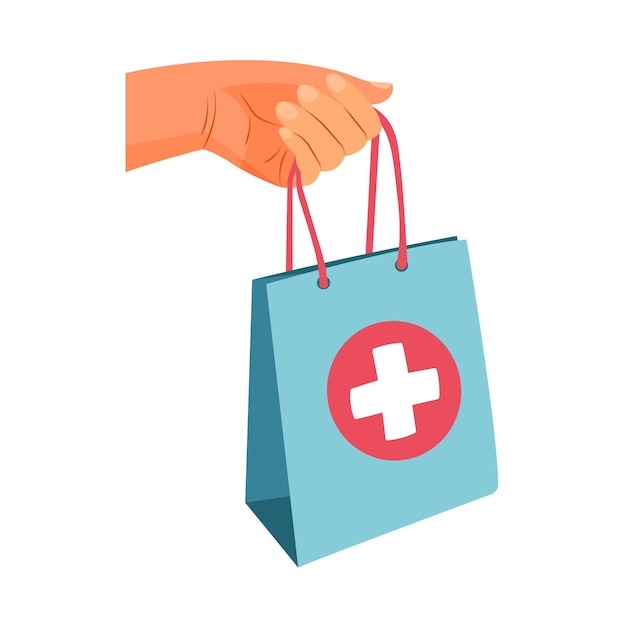 Pharmacy bag with a cross in hand delivery of medicinal products