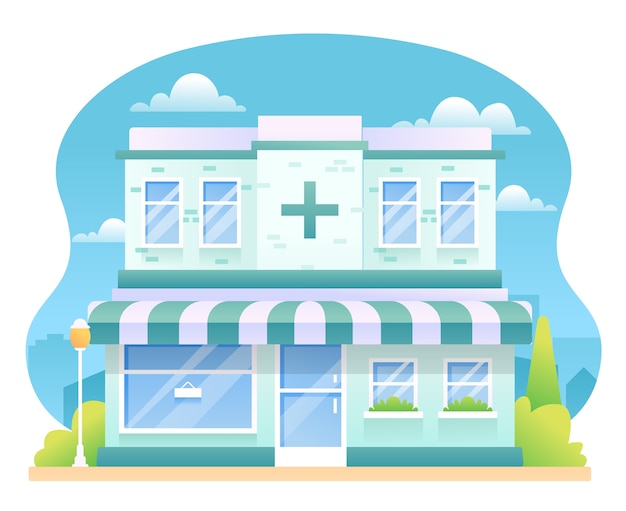 Pharmacy  Illustration, Drugstore Building.