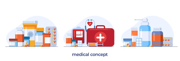 Pharmacy and medical concept aid healthcare drugstore medicine flat illustration vector