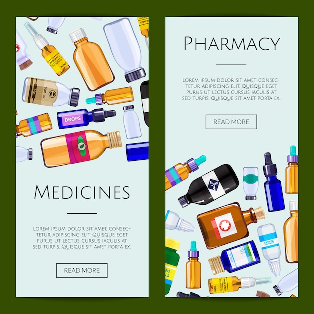 pharmacy medicine bottles web banner illustration