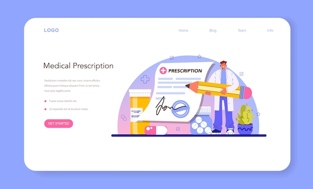 Pharmacy web banner or landing page pharmacist selling drugs