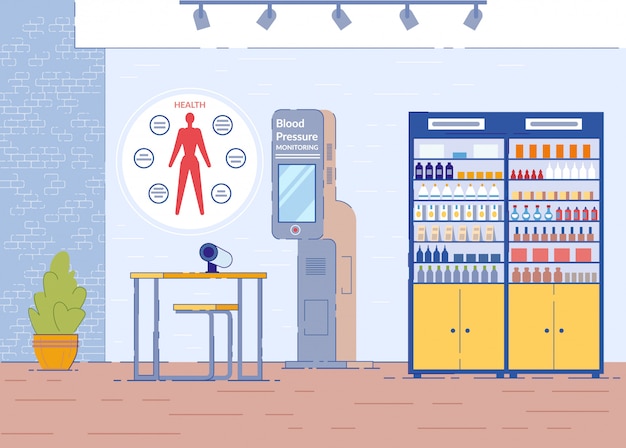 Pharmacy with Blood Pressure Monitoring Machine