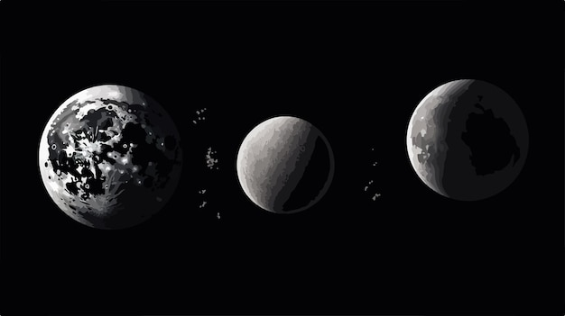 Vector phases of the earths moon on a black background