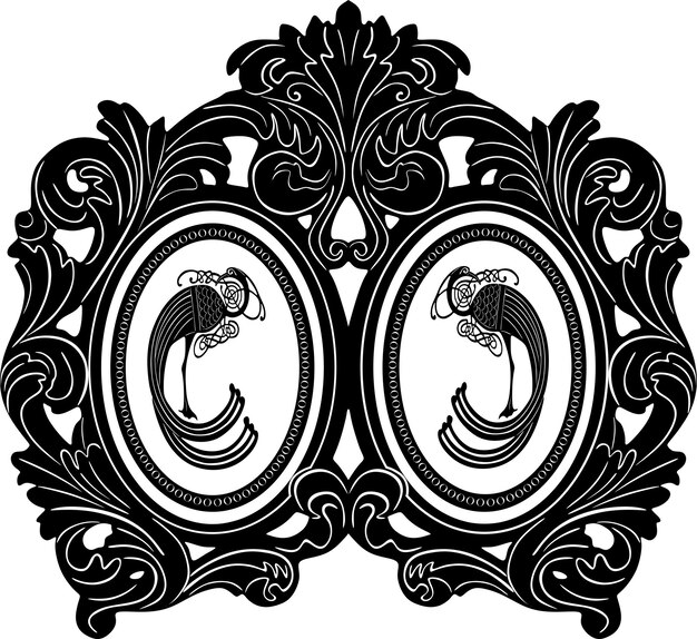 pheasant bird logo with floral frame handmade design vector