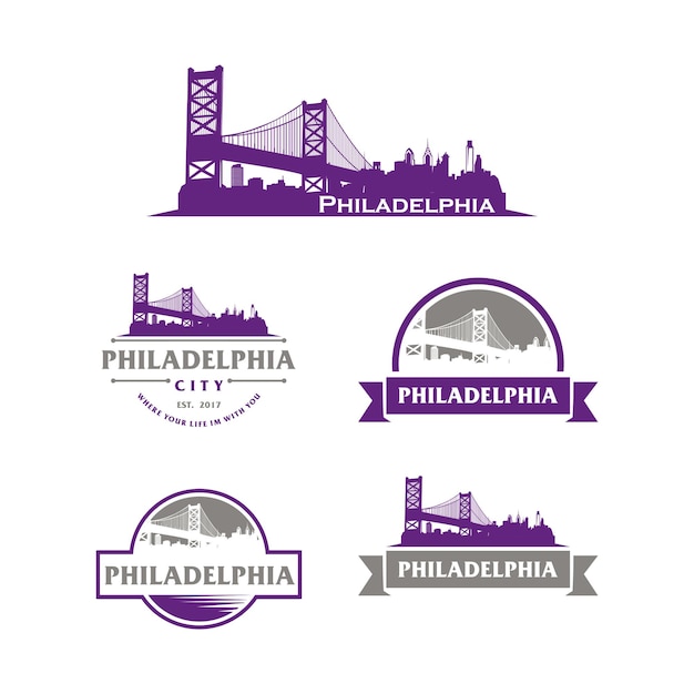 Philadelphia Logo cityscape and landmarks silhouette vector illustration