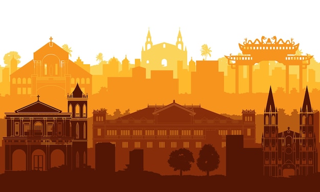 Philippines famous landmarks by silhouette style