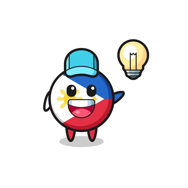 Philippines flag badge character cartoon getting the idea , cute style design for t shirt, sticker, logo element