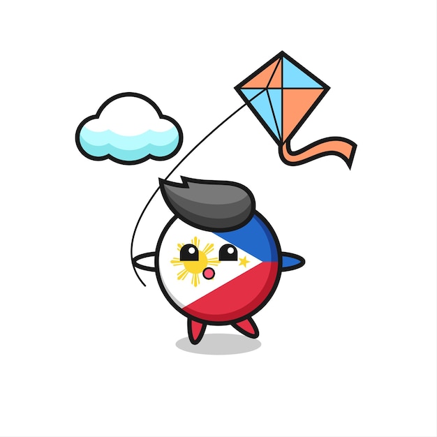 Philippines flag badge mascot illustration is playing kite , cute style design for t shirt, sticker, logo element