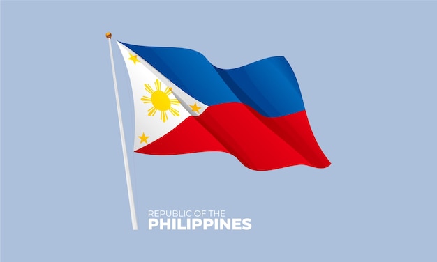 Philippines flag waving at the flagpole Vector 3D