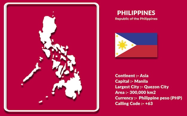 Philippines map design in 3d style with national flag