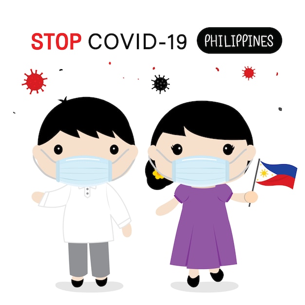 Philippines People to Wear National Dress and Mask to Protect and Stop Covid-19. Coronavirus Cartoon  for Infographic.