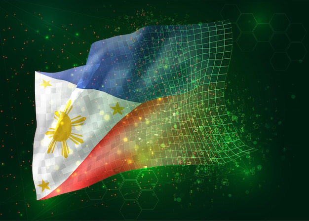 Philippines, on vector 3d flag on green background with polygons and data numbers