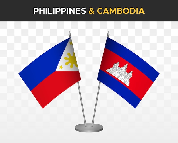 Philippines vs cambodia desk flags mockup isolated 3d vector illustration table flags