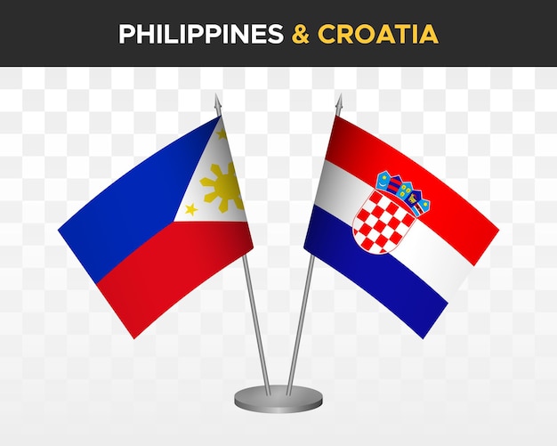 Philippines vs croatia desk flags mockup isolated 3d vector illustration table flags