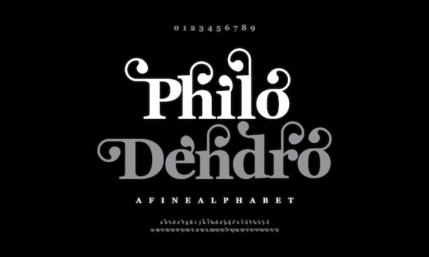 Philodendro abstract luxury typeface font alphabet Typography swirl typeface uppercase lowercase