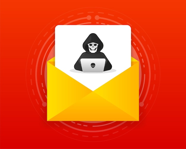 Phishing by hackers and cybercriminals identity theft password user login document email and credit card Hacker logo in message Vector illustration